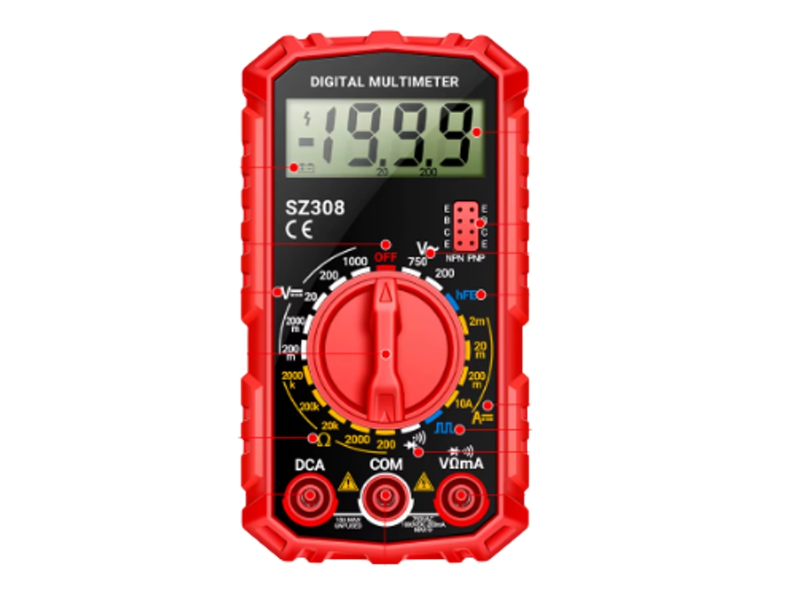 Multímetro digital Aneng SZ308: medidor de CA/CC, resistencia, capacitancia, pantalla LCD con retroiluminación.
