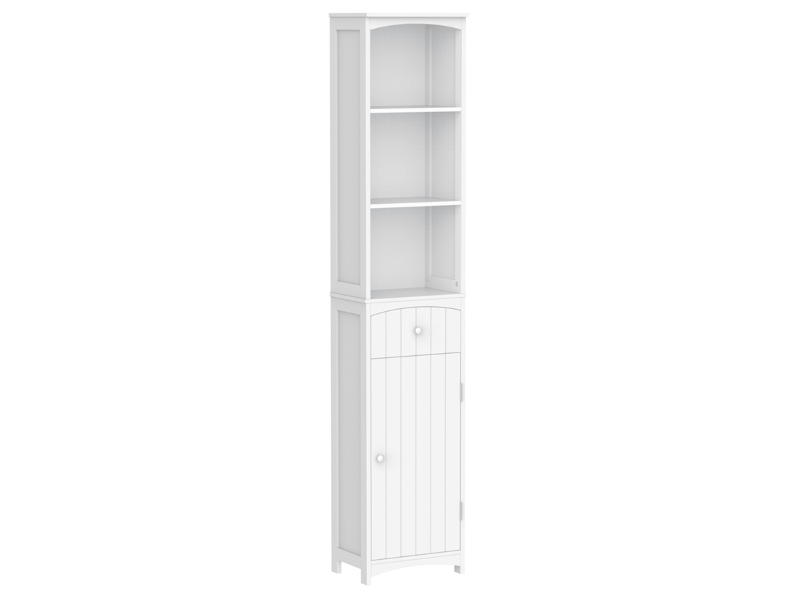 Armario Alto De Baño Estrecho Con 1 Cajón Y 3 Estantes Abiertos Columna De Estilo Moderno Para Salón Aseo Cocina 34x24x170 Cm Blanco