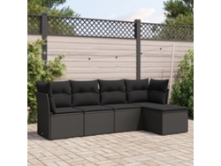 Conjunto de 5 sofás de jardín con cojines de mimbre sintético negro, Dkd Home Decor