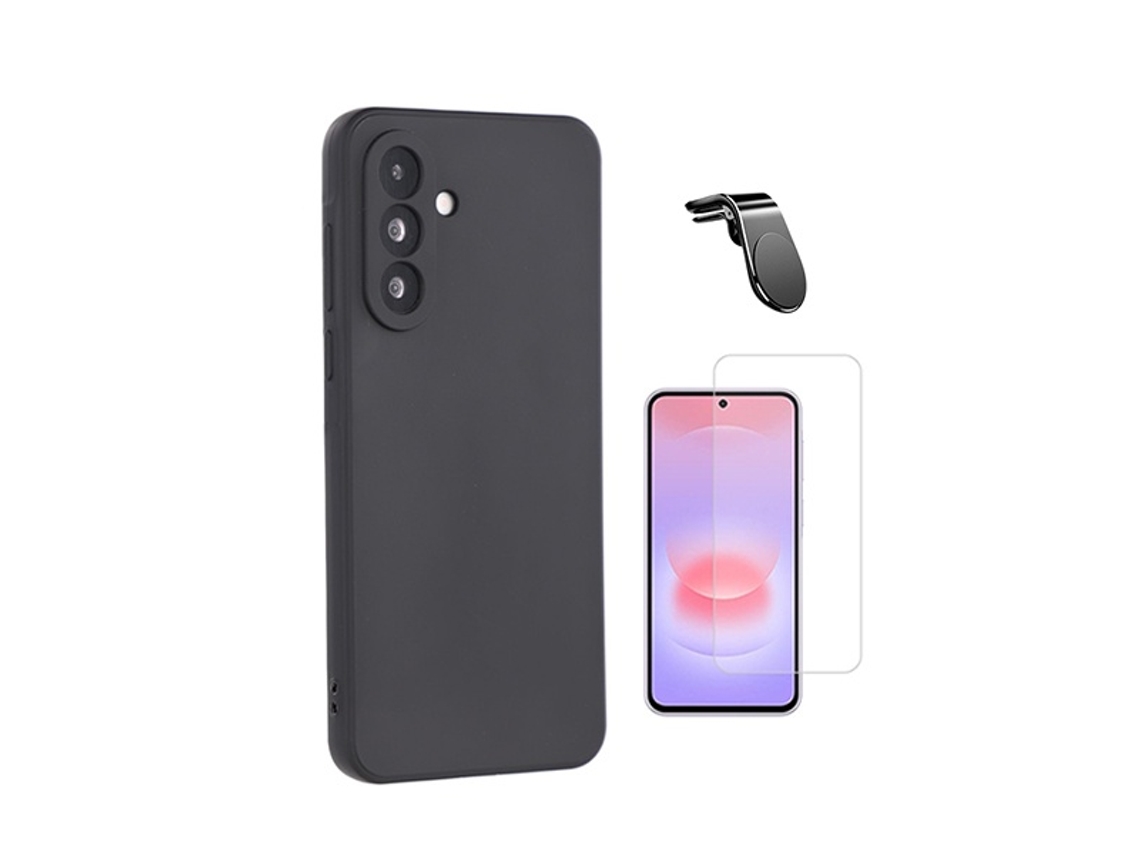Kit Cristal Templado Clearglass Funda Silicona Líquida Soporte Magnético L Conducción Segura Phonecare Para Samsung Galaxy A27 5g - Negro
