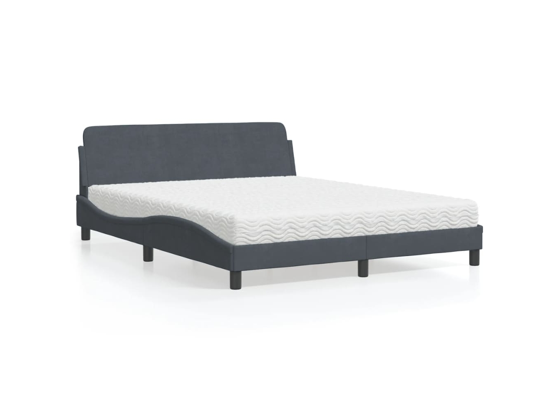 Cama Con Colchón Terciopelo Gris Oscuro 160x200 Cm