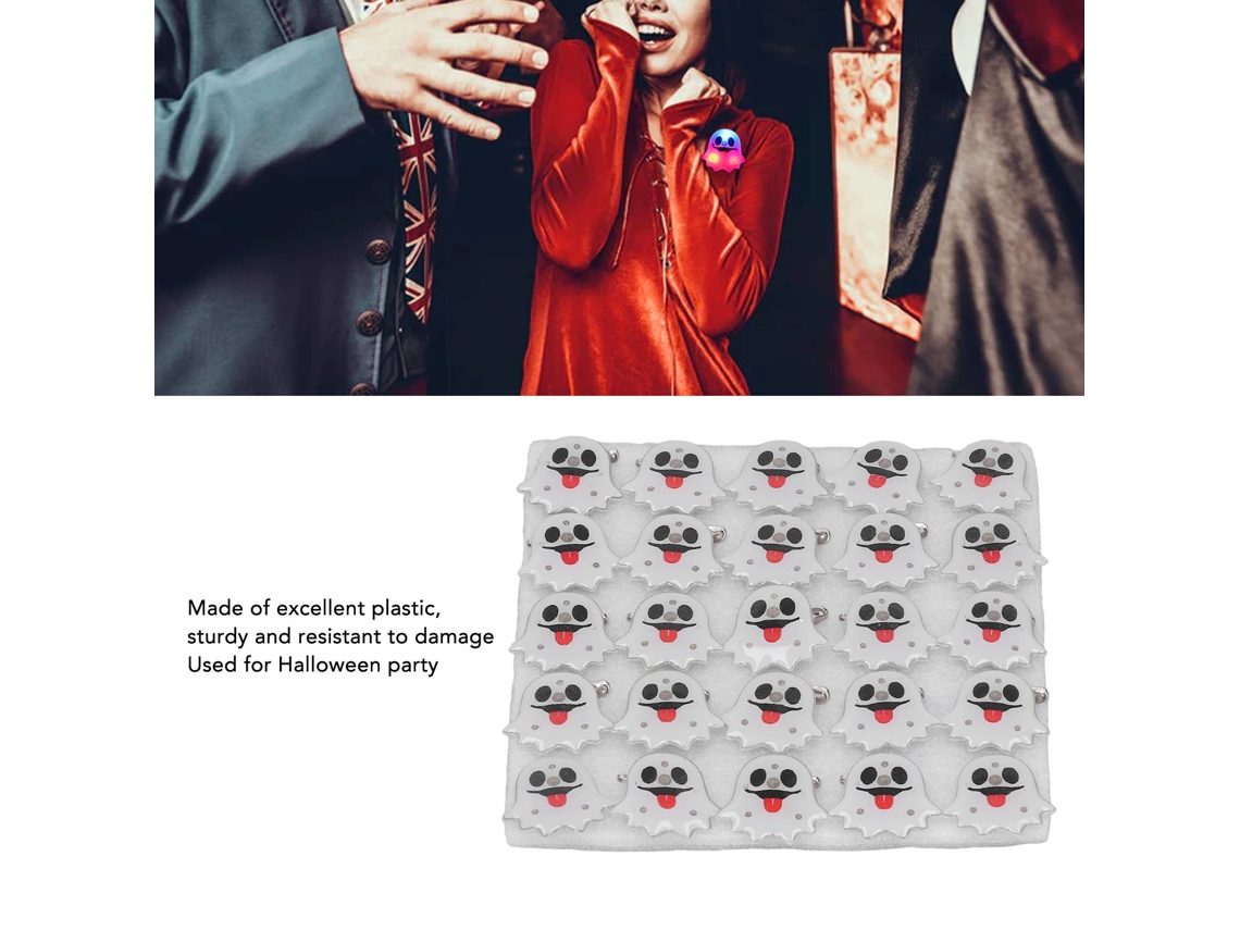25 broches de Halloween com luzes coloridas e brilhantes, feitos de plástico seguro para festas.