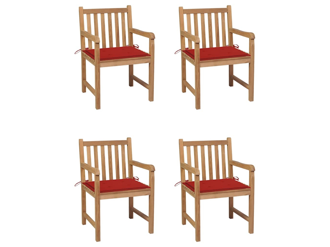 Sillas de jardín DKD Home Decor de 4 piezas con cojines rojos, teca maciza
