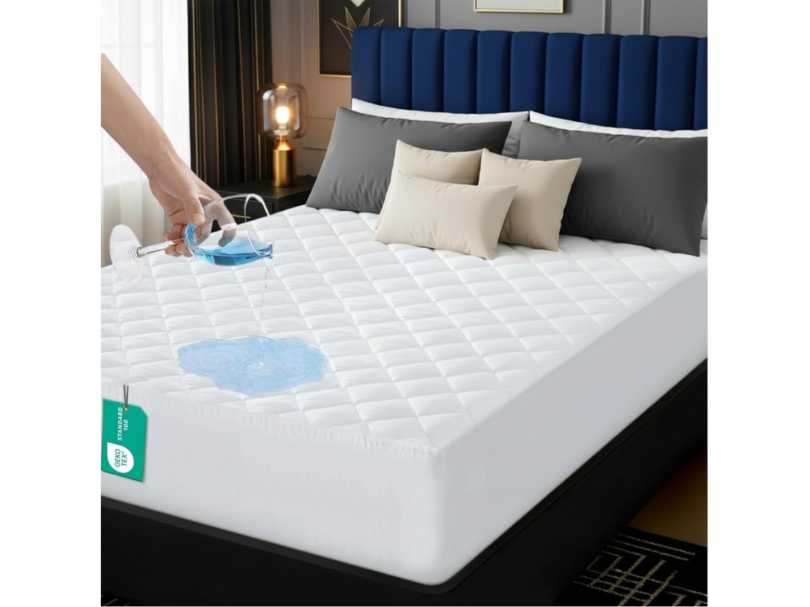 Protector Cubre Colchón Acolchado Funda Oeko Tex Transpirable, Hipoalergénico Tratamiento Antiácaros, Impermeable (90x190/200cm)