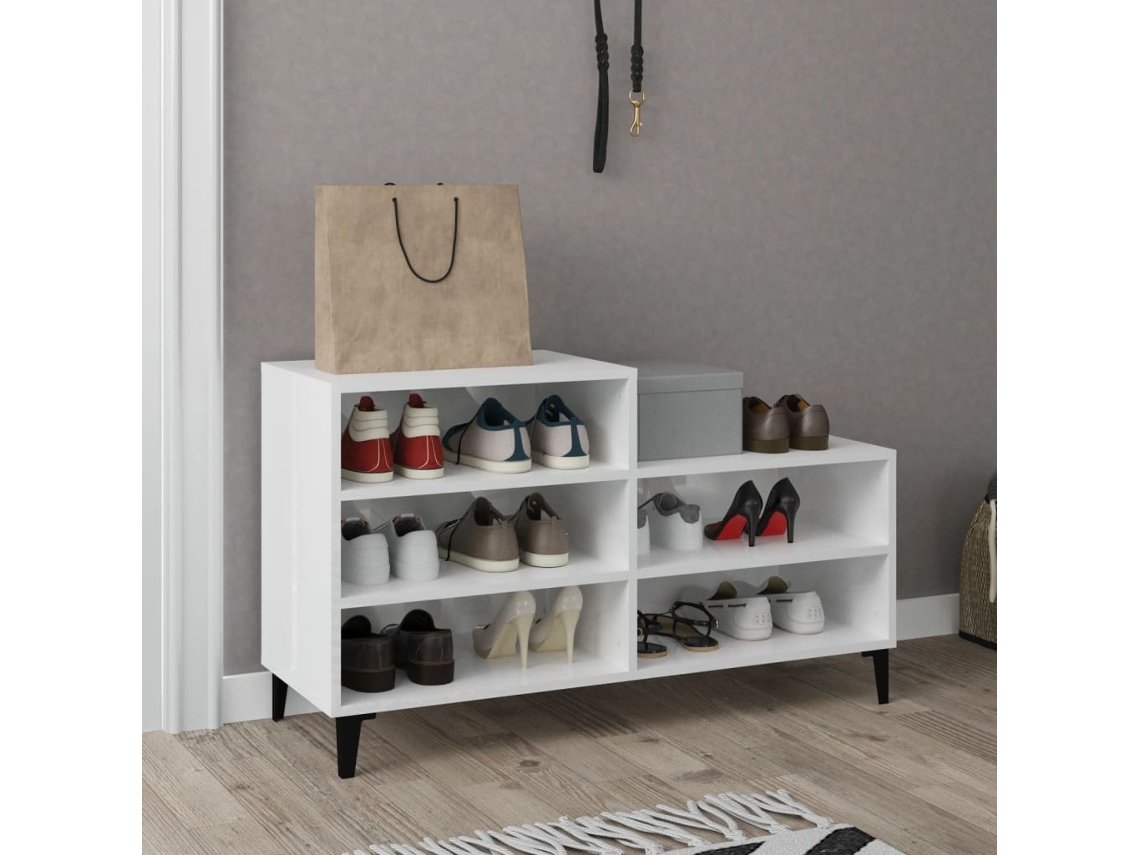 Mueble Zapatero | Armario Zapatero Madera Contrachapada Blanco Brillo 102x36x60 Cm