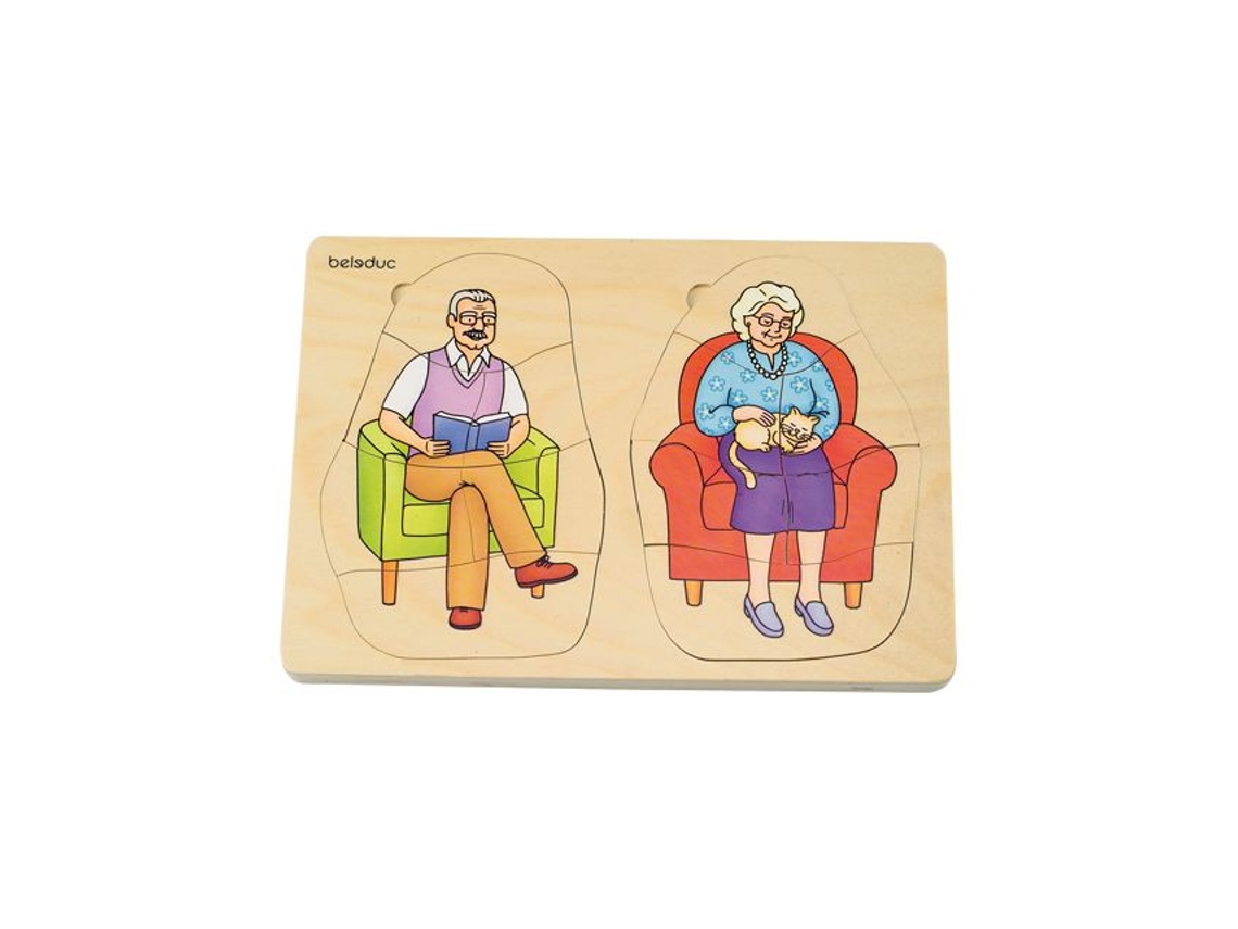 Rompecabezas de madera Beleduc con 40 piezas, que representa al abuelo y la abuela.