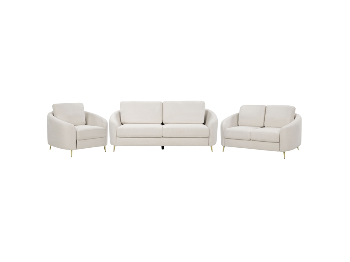 Conjunto de Sofás y Sillón de Estilo Glamoroso BELIANI Trosa de Poliéster Crema 203X86X88