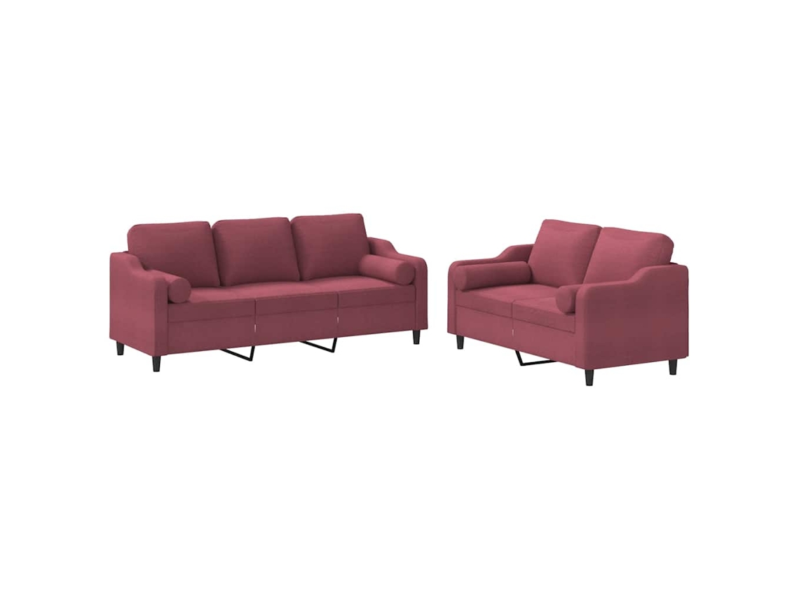 Conjunto 2 de sofás con cojines VIDAXL tela rojo tinto