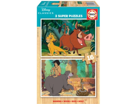 Puzzle EDUCA 2x Super Puzzle de Madera 16 Disney Classics (Edad Mínima: 3 Años - 32 Piezas)