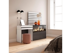 Tocador Cajón Chimenea Eléctrica Listones SKRAUT HOME Madera Melamina Blanco (177x35x145)