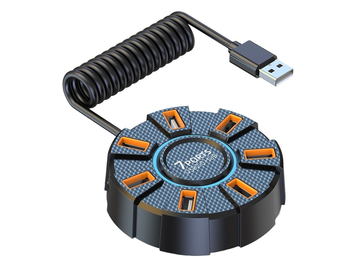 Hub Usb 3.0 De 7 Puertos, Adaptador Multipuerto Usb-a Con Cable De 1,2 M Para Ordenador Portátil Y De Sobremesa (negro)