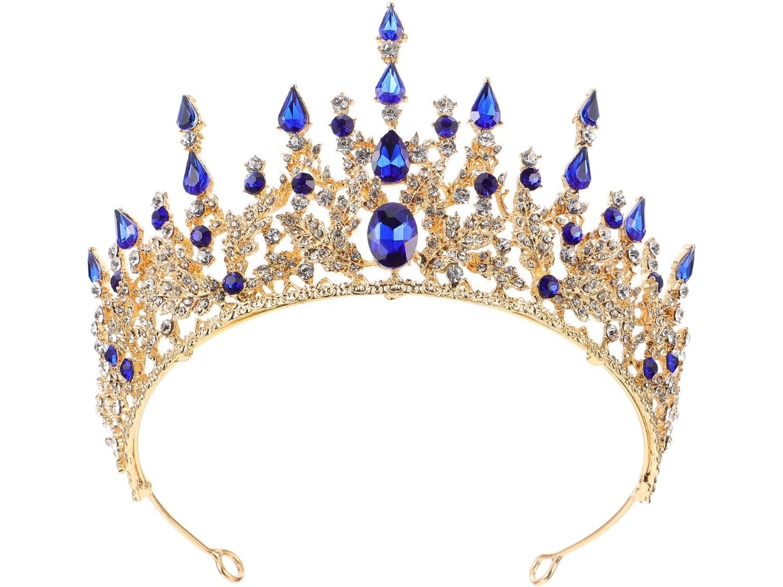 Corona De Boda Barroca Con Pedrería Para La Novia, Elegante Tiara De Cristal Azul.