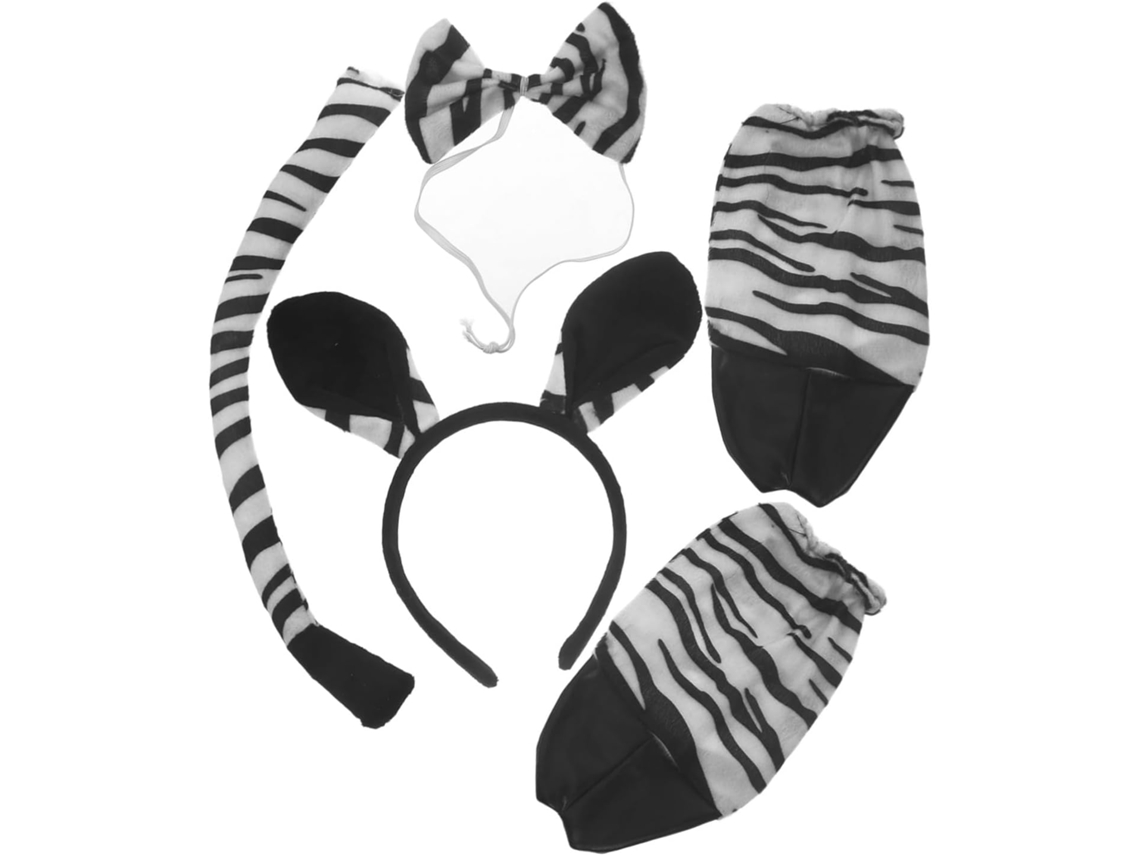 Conjunto De Disfraz De Cebra Para Adultos (niños Y Niñas): Diadema, Orejas, Lazo Y Cola.
