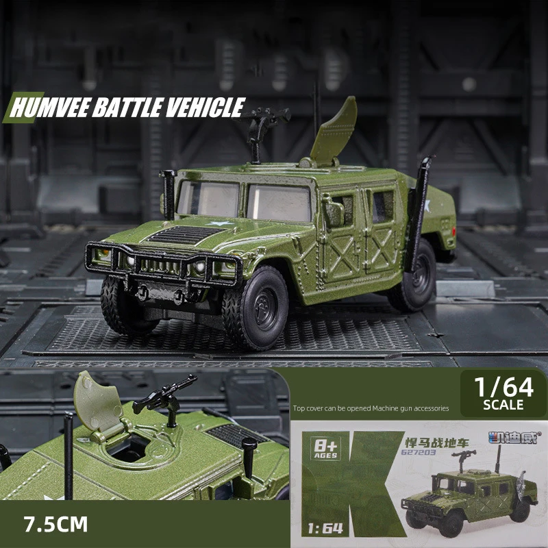 Vehículo militar en miniatura fabricado en aleación de zinc, con ruedas de metal fundido a presión.