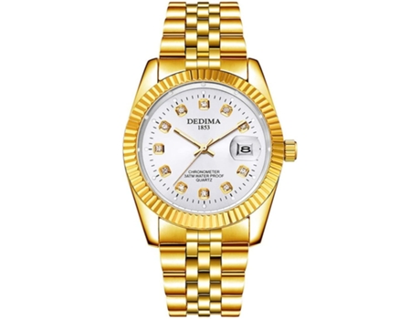 VEANXIN Reloj de pulsera resistente al agua con diseño de diamantes para hombre con fecha-Oro blanco
