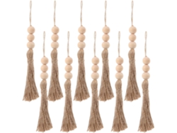 Juego de 10 piezas de cuerda de madera con cuentas, decoración rústica para colgar en la pared, práctica para la habitación o de yute GOKOCO