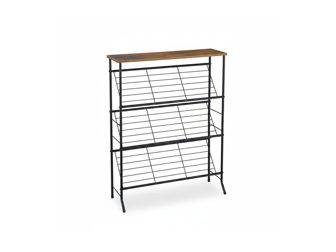 Relaxdays Zapatero Industrial, 9 Pares, 89,5x60x23,5 Cm, Organizador Zapatos Metálico, Baldas Inclinadas, Negro/marrón