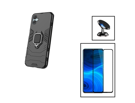 Kit De Película De Vidrio Templado De Cubierta Completa 5D 3X1 Soporte Magnético Para Coche De Defensor Militar Para Samsung Galaxy F04 - Negro PHO...