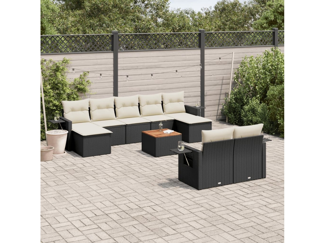 Conjunto de sofá de jardín de 10 piezas con cojines en mimbre sintético negro de DKD Home Decor