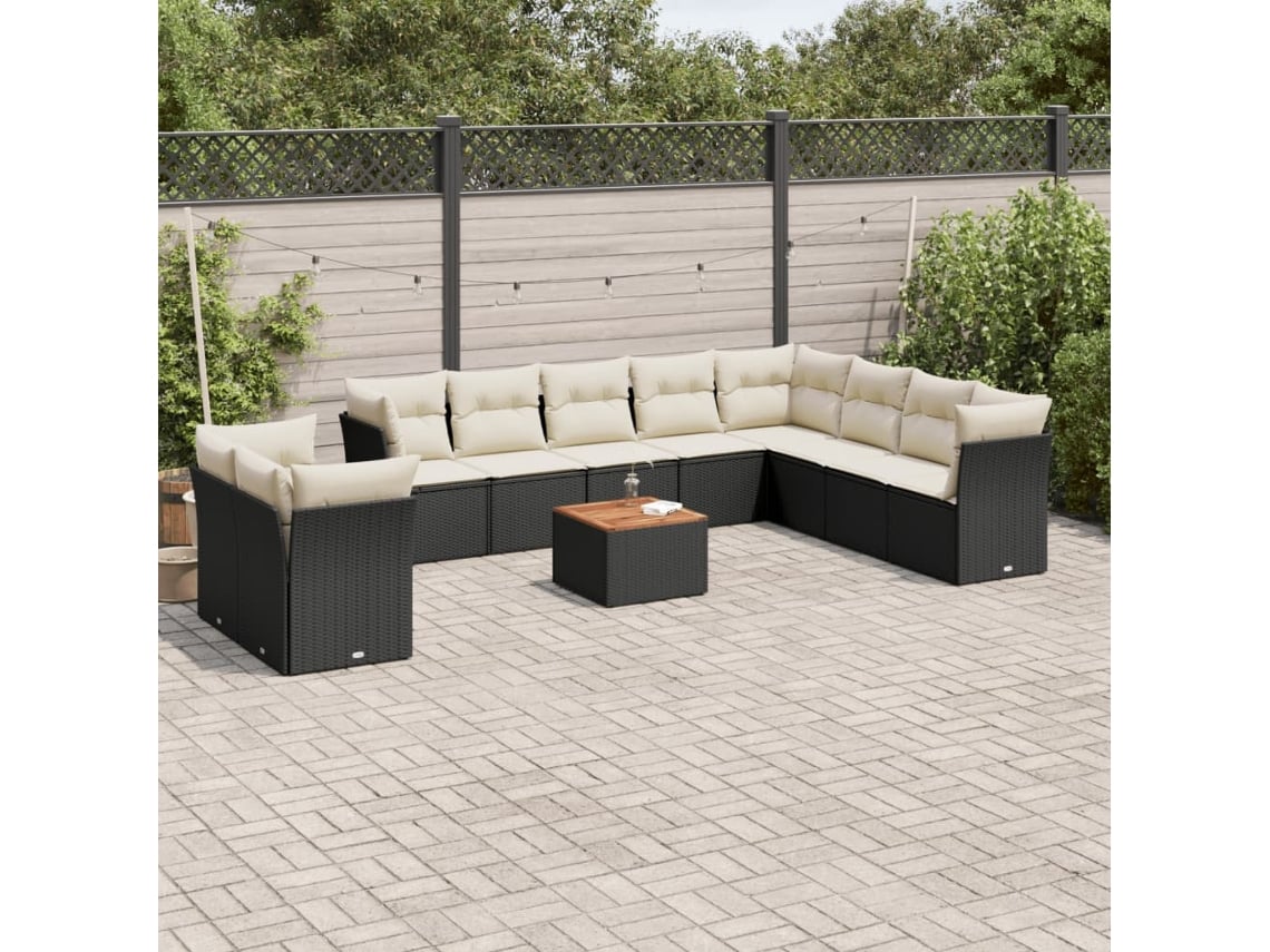 Conjunto de sofás de jardín de 11 piezas DKD Home Decor con cojines de mimbre negros