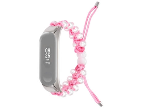 Correa de nailon decoración de cuentas diseño de cordón ajustable para Xiaomi Mi Band 5/6 - rosa