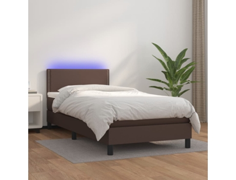 VIDAXL Cama con somier (Marrón - Cuero artificial - 203 x 90 x 88 cm)
