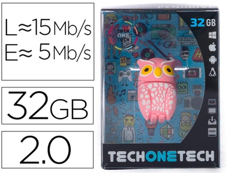 Pendrive USB Tech One Tech Buho Plumi Rosa 32 Gb