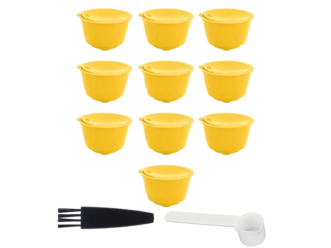 Kit de cafetera con cápsulas reutilizables y filtro para Dolce Gusto (amarillo, 10 cápsulas, 1 cuchara y 1 cepillo)