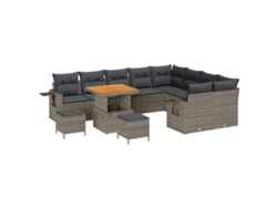 Maison Exclusive - Juego de sofás de jardín con cojines, 12 piezas, mimbre gris, Pe