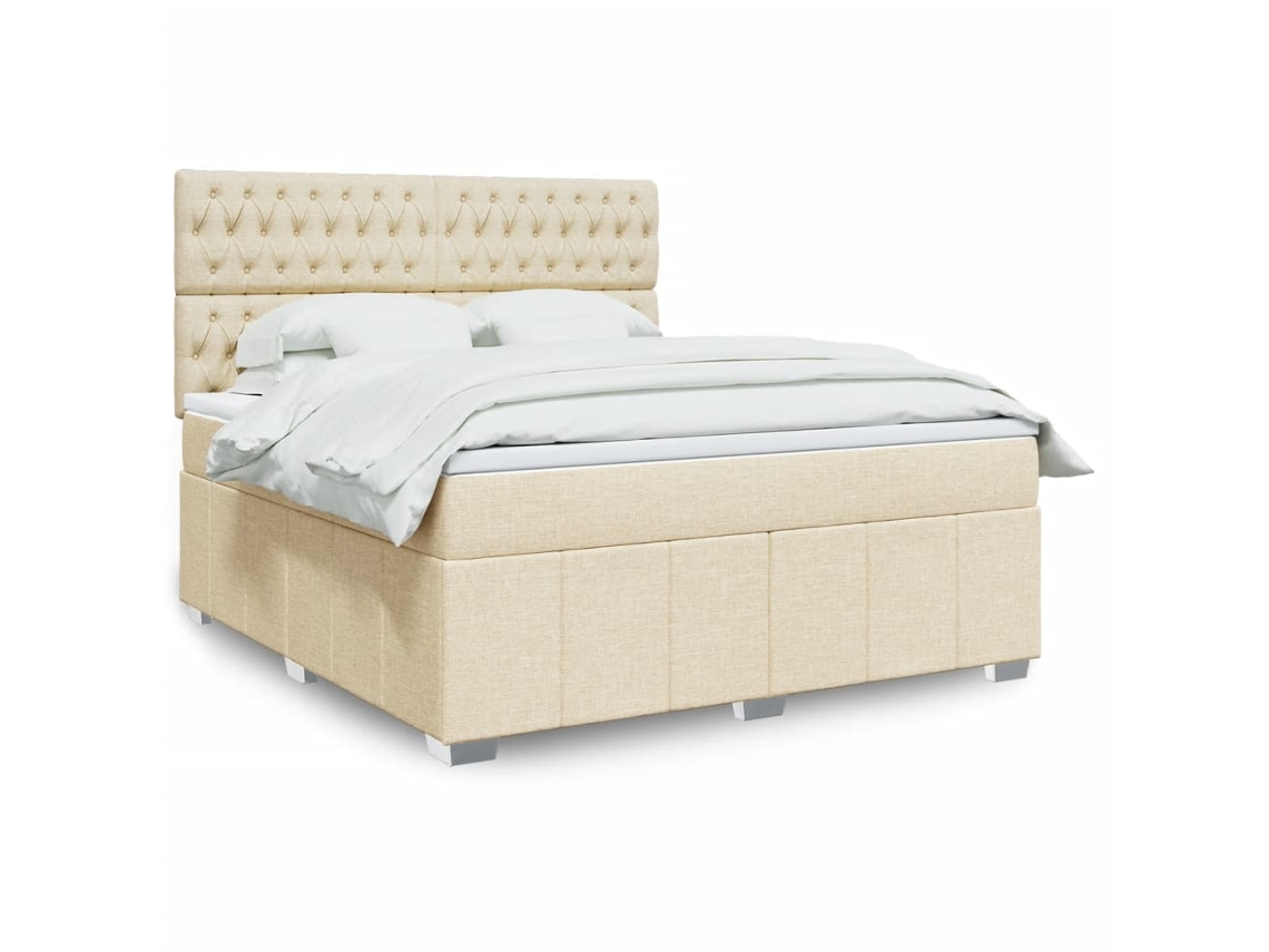Cama Box Spring Con Colchón Tela Color Crema 180x200 Cm