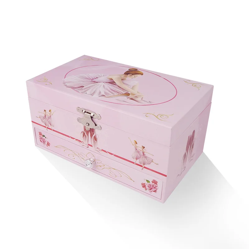 Caja de música de ballet de 15 cm con cajón para joyas MDUG (rosa)