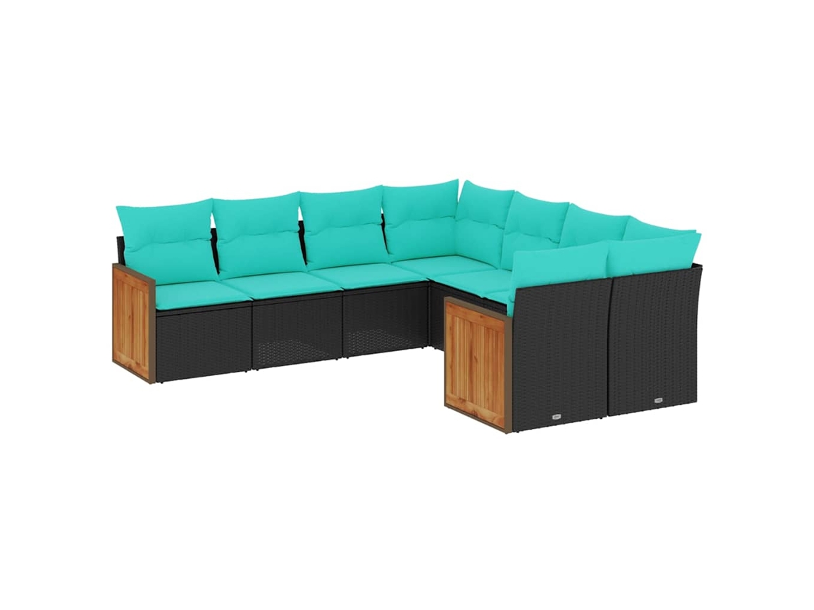 Conjunto de sofá de jardín de 9 piezas con cojines, ratán marrón. EXCLUSIVO DE MAISON.