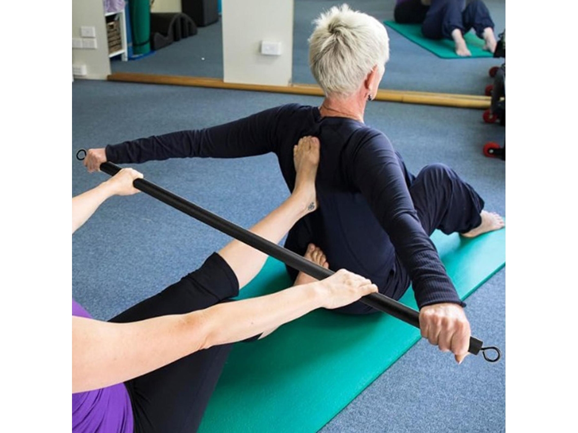 Banda De Resistencia Multifuncional De Tres Secciones Para Pilates Y Yoga, Color Negro, Con Barra Desmontable.