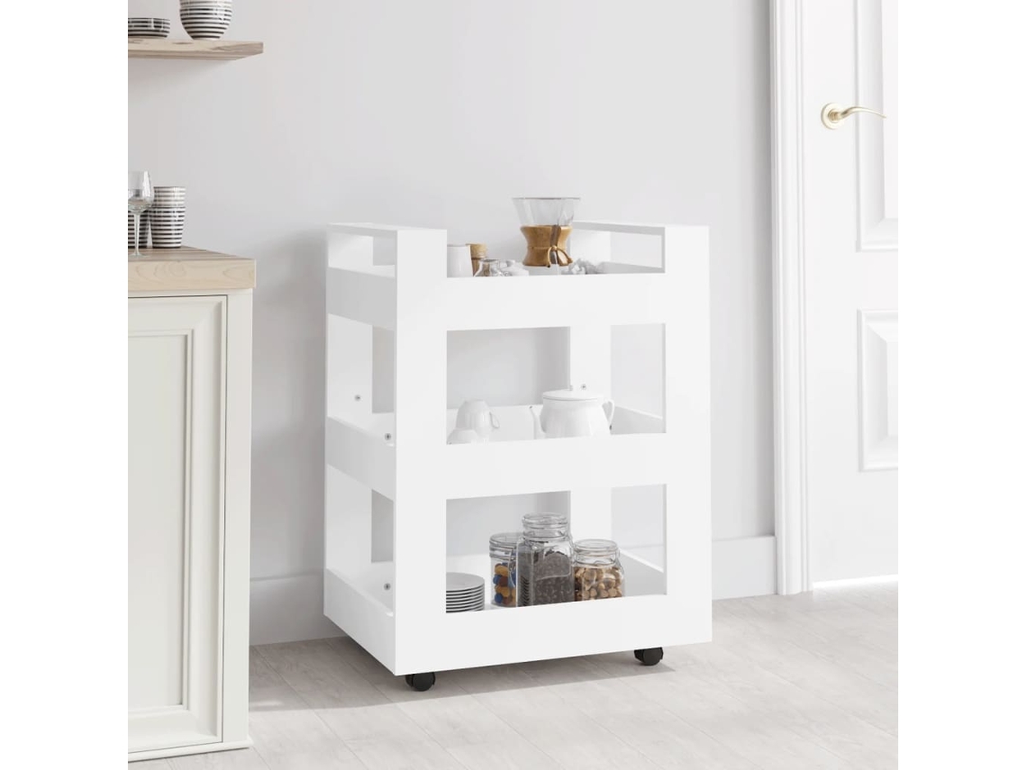 Carrito De Cocina Madera Contrachapada Blanco 60x45x80 Cm