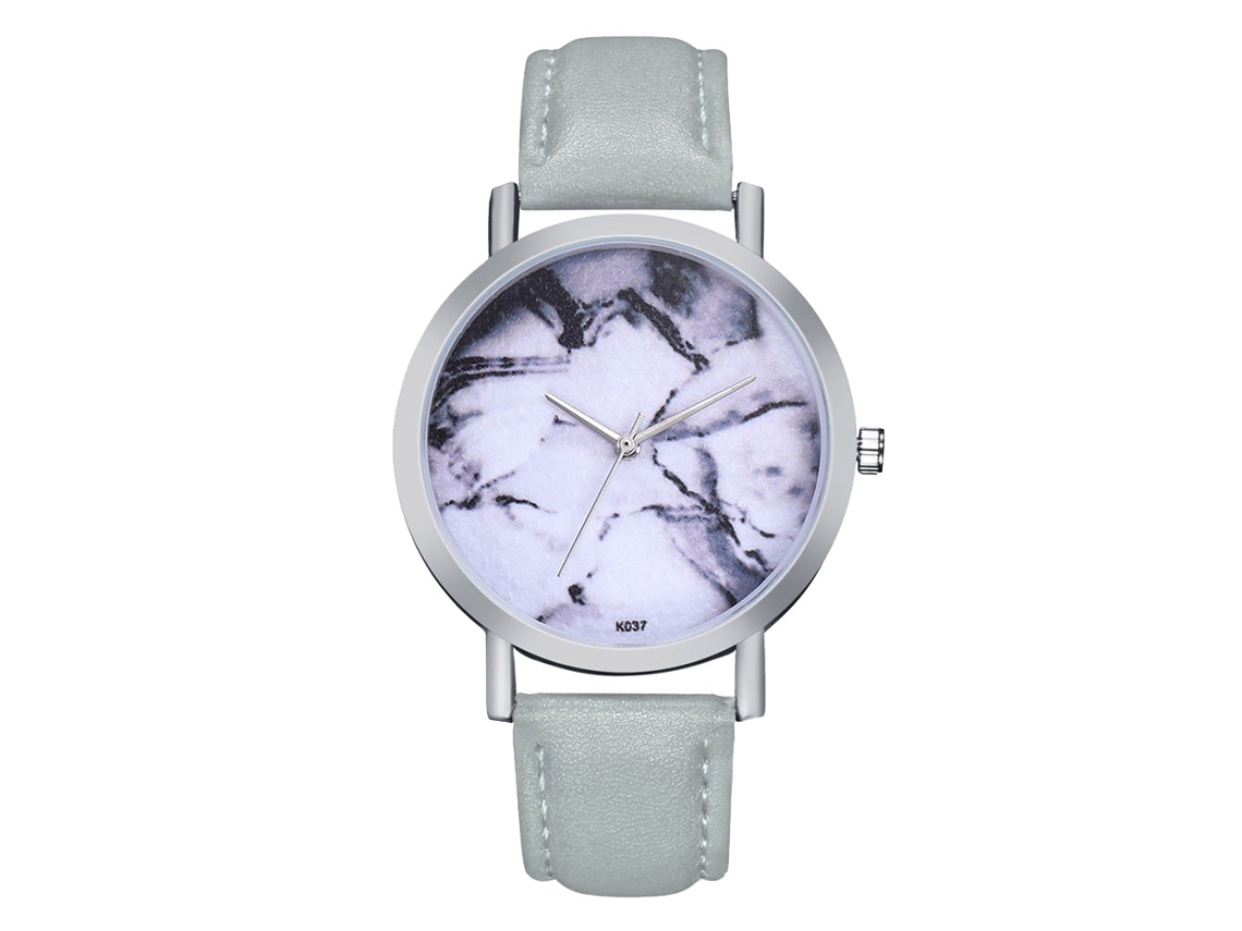 Reloj De Pulsera Para Mujer Zhoulianfa Dial Marmoleado Plata Pu Cuero Cuarzo Redondo