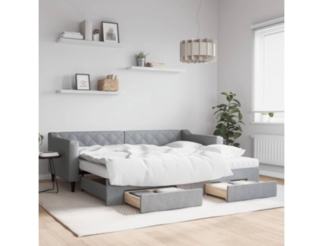 VIDAXL Sofá cama nido con cajones tela gris claro 90x200 cm