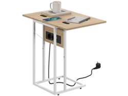 Mesa Auxiliar Con Tablero Plegable Tipo Sofá, Superficie De Carga Blanca Natural.