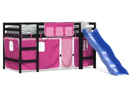 Cama alta para niños VIDAXL con cortinas madera pino azul (90x200 cm)