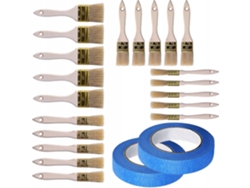 Juego de 20 pinceles + cinta azul de 40 mm – Cerdas naturales | Mangos de madera | Pintura de precisión