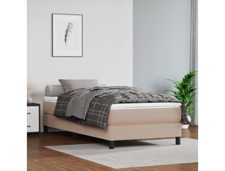 vidaXL Cama con somier y colchón 90x200 cm cuero artificial capuchino
