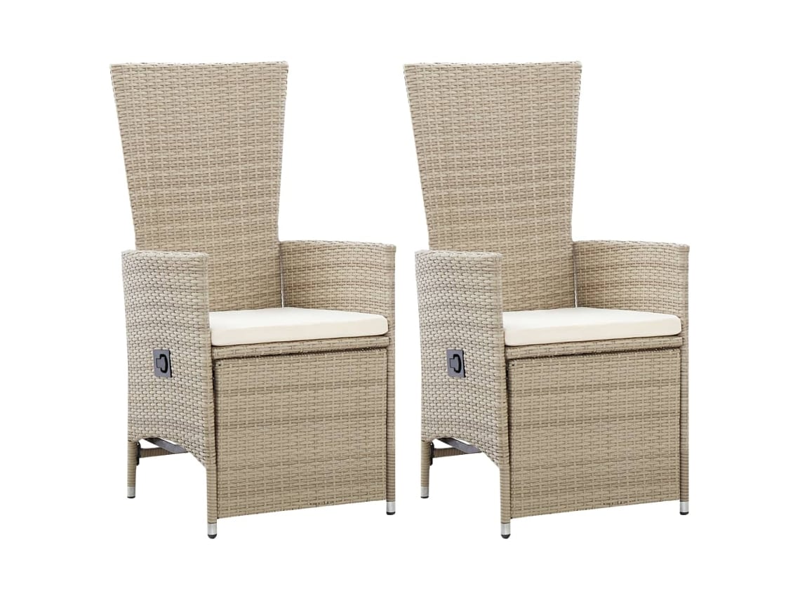 Sillas de jardín reclinables de 2 piezas DKD Home Decor con cojines de mimbre beige