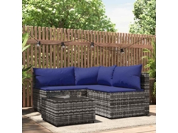 Conjunto de muebles de jardín con cojines, mimbre gris PE Dkd Home Decor