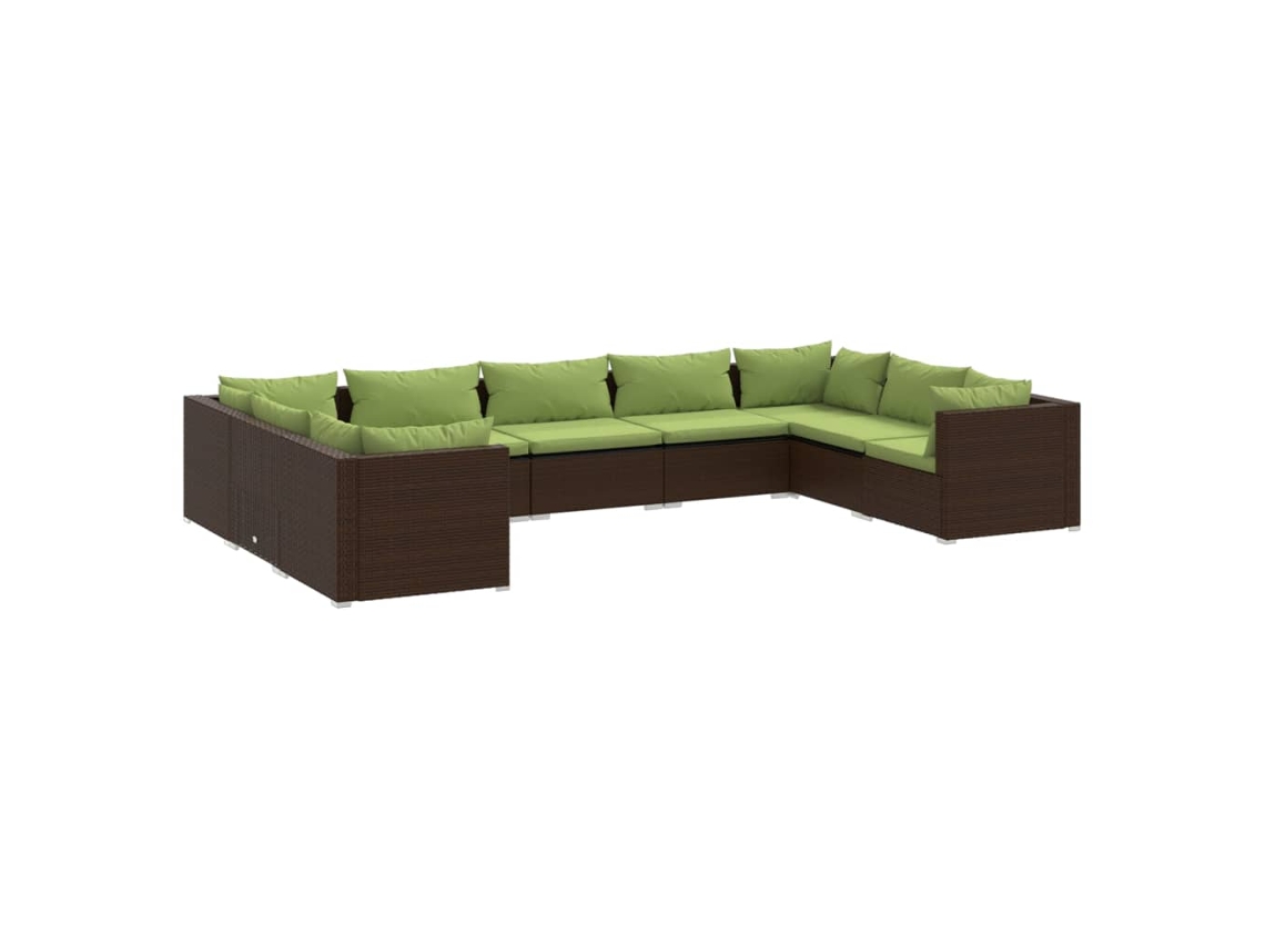 Conjunto 9 muebles de jardín VIDAXL y cojines ratán sintético marrón