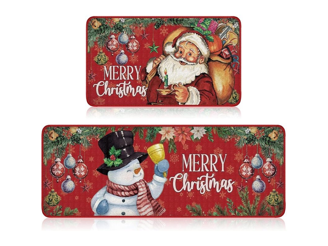 Juego De Tapetes De Cocina Navideños De Papá Noel, 2 Piezas, 40x60cm + 40x120cm, Navidad