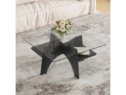 Mesa Auxiliar Cuadrada 80 Cm - Cristal Templado, Patas Mdf Efecto Madera - Negro