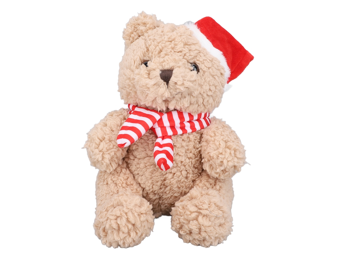 Rebe-oso De Peluche Navideño Con Gorro De Papá Noel Y Bufanda Rayada Roja 9.06in Juguete De Navidad Decoración