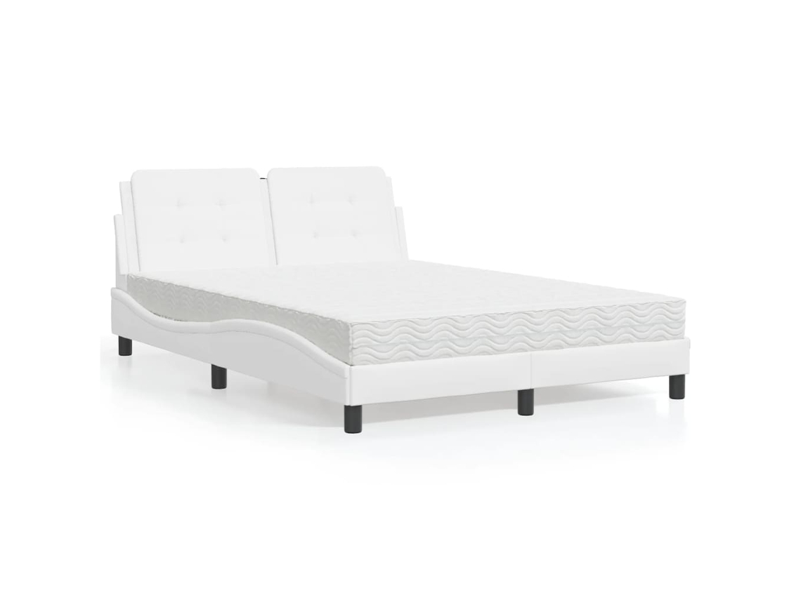 Cama Con Colchón Cuero Sintético Blanco 120x200 Cm