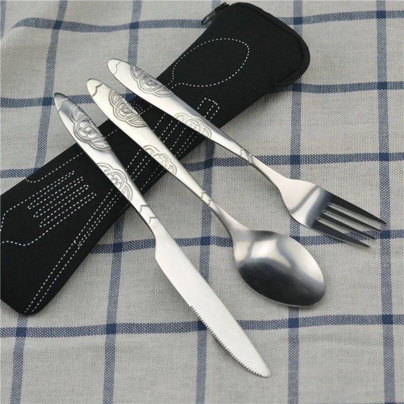 Juego de vajilla portátil para picnic con cremallera, incluye cuchillo, tenedor y cuchara. MDUG (estilo 1)