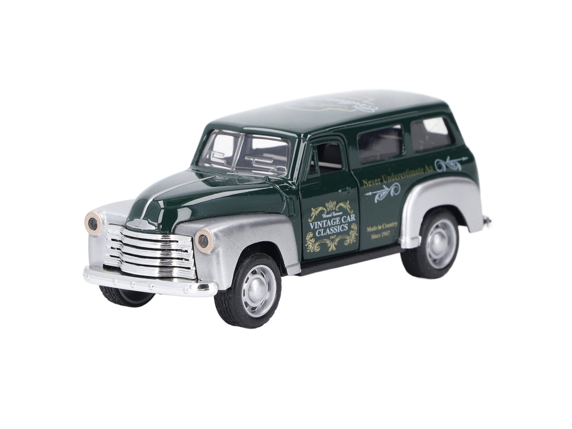 Coche de juguete ATS clásico con motor de fricción, puertas que se abren, luces, color verde oscuro, escala 1:32.