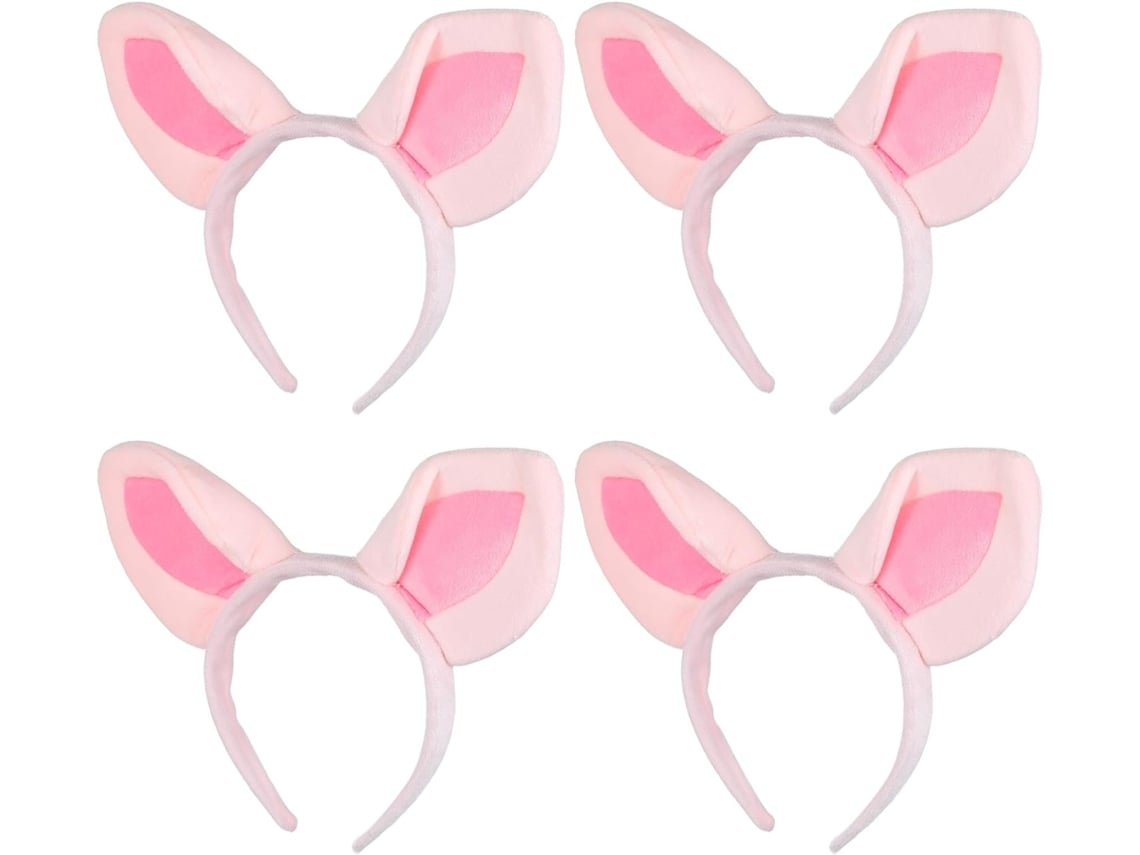 De 4 Tiaras Com Orelhas De Porco De Pelúcia Rosa Da Nuobesty, Acessórios Macios E Elásticos.